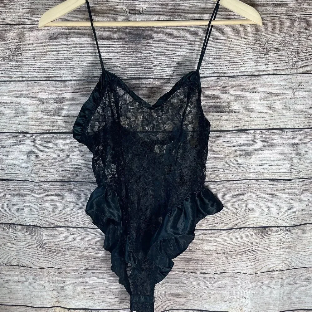 Victoria's Secret VTG‎ Gold Label Black Lace Teddy Sz S